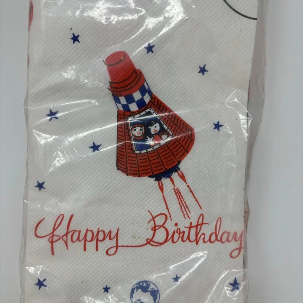 Vintage 1950s Tablecover Happy Birthday Party Rocket Atomic Saturn Outerspace Pr